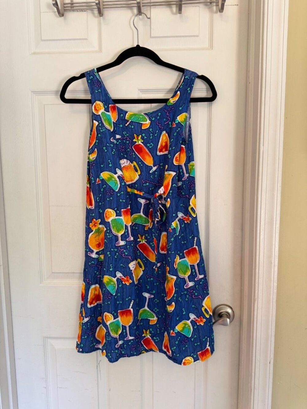 Vintage Tropical Cocktail Print Sheath Mini Dress Martini Margarita Tie Back S - Picture 3 of 9